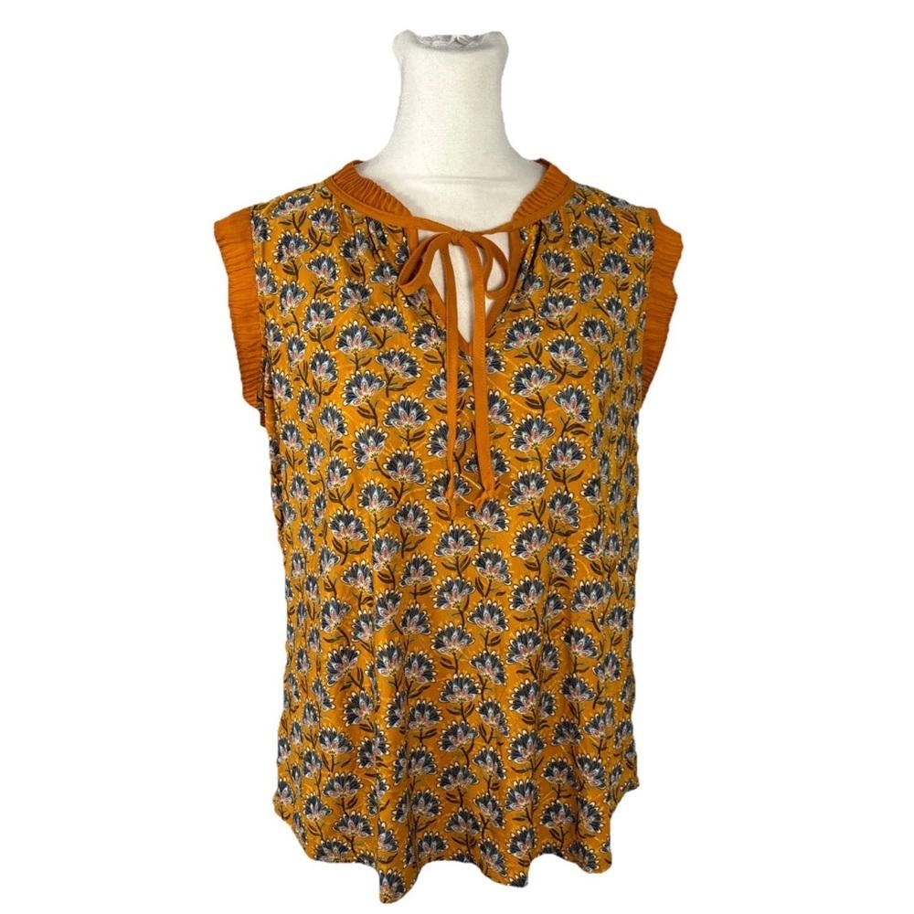 Chenault Floral Sleeveless Blouse With Tie Neckline Petite Small